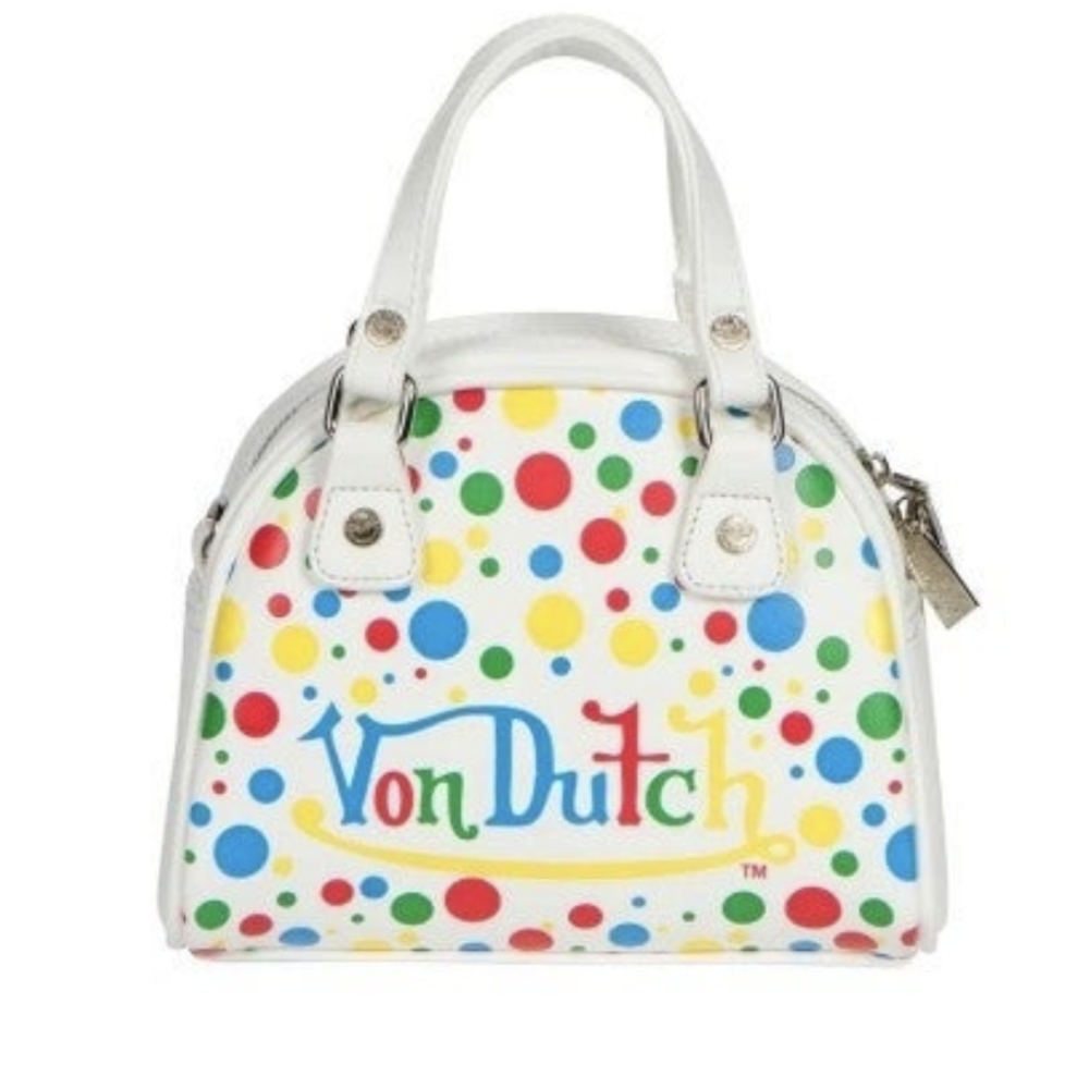 Brand New Von Dutch white polkadot bowling bag